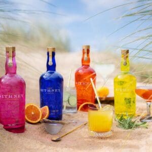 Gin Bottles on beach
