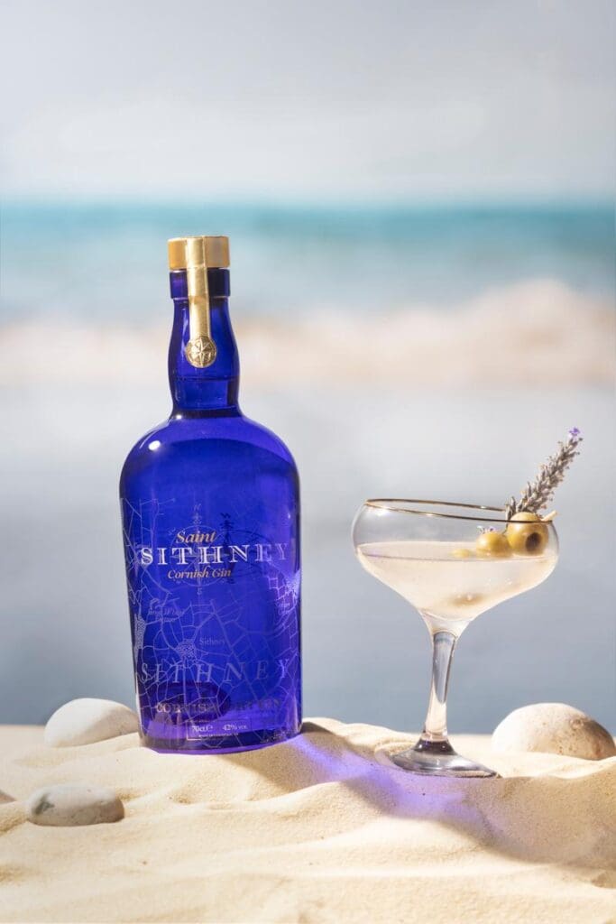 Sithney A Bottle Of Cornish Dry Gin On Beach